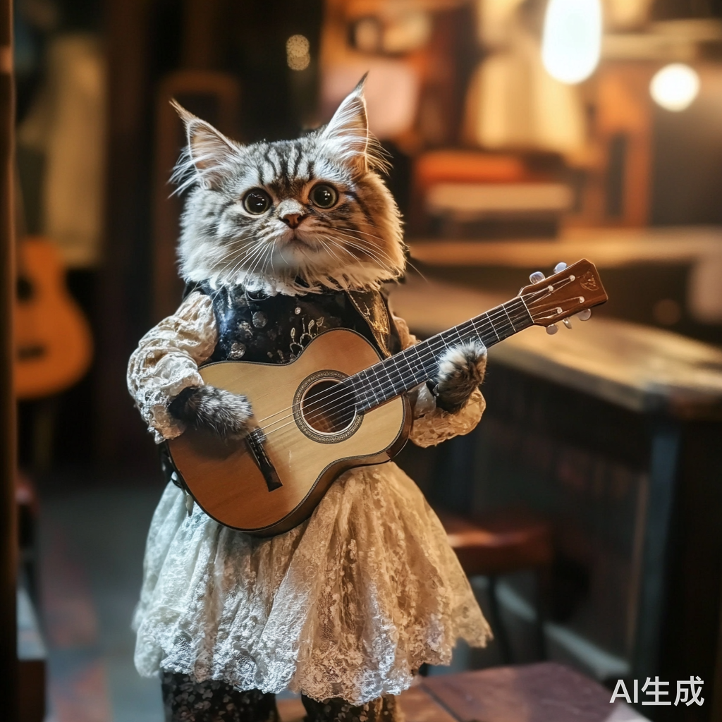 拟猫咪舞台演出吉他唱歌引观众热潮