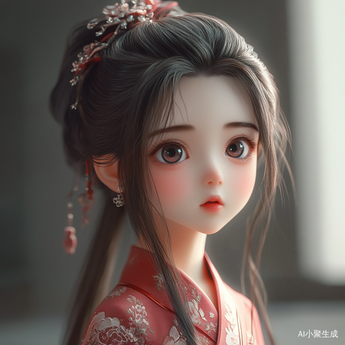 中国女孩大眼睛长头发的美丽形象