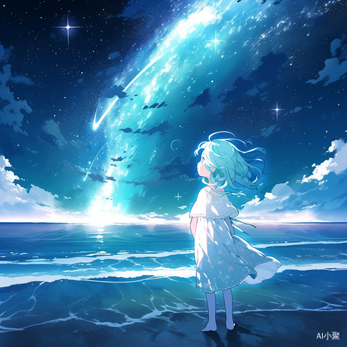 小女孩望海星空的治愈时刻