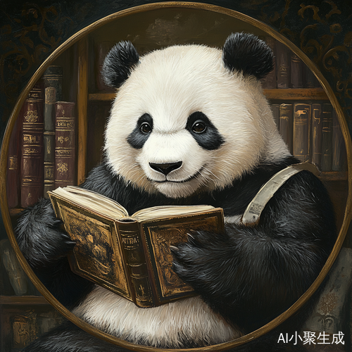 拟人熊猫沉浸在阅读的世界中