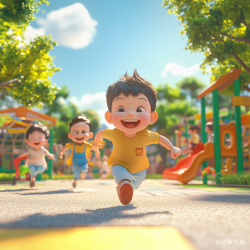 阳光明媚的幼儿园操场小朋友们欢快玩耍
