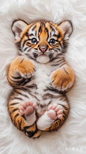 Cute Chubby Tiger Cub Lying on Hands in High Definition