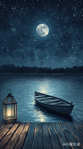 宁静月光之夜的梦幻海岸风景