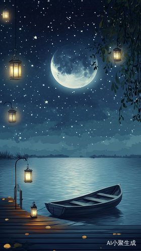 宁静月光之夜的梦幻海岸风景