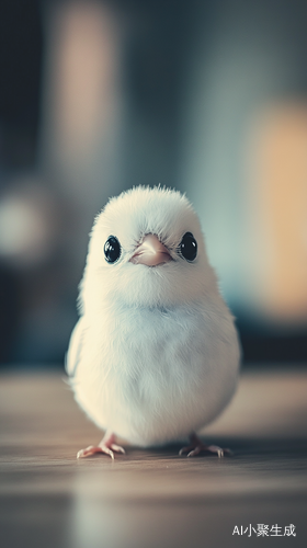 Cute Fluffy White Bird with Black Eyes in Adorable Close Up Photography