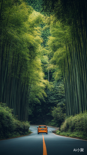 蜿蜒道路穿越竹林的宁静之美