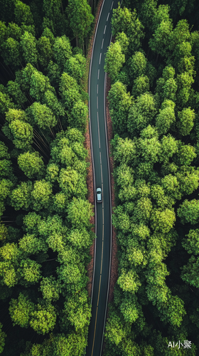 蜿蜒道路穿越竹林的宁静之美