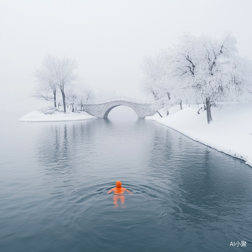 松花江雪景中的游泳者与超现实主义之美