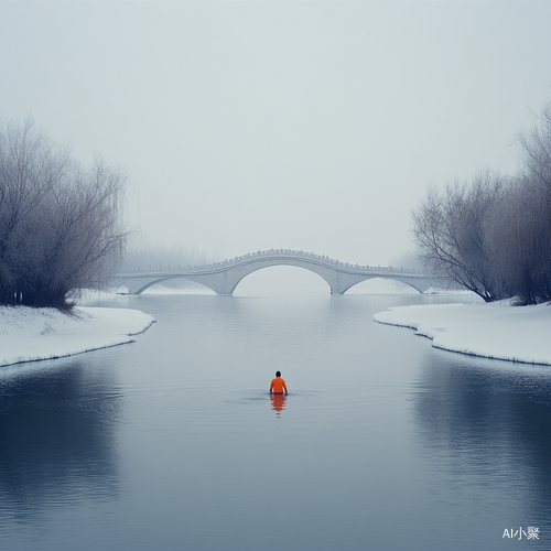 松花江雪景中的游泳者与超现实主义之美