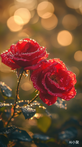 Morning Dew-Kissed Roses in a Serene Garden at Dawn