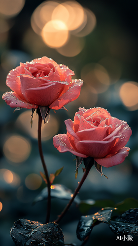 Morning Dew-Kissed Roses in a Serene Garden at Dawn