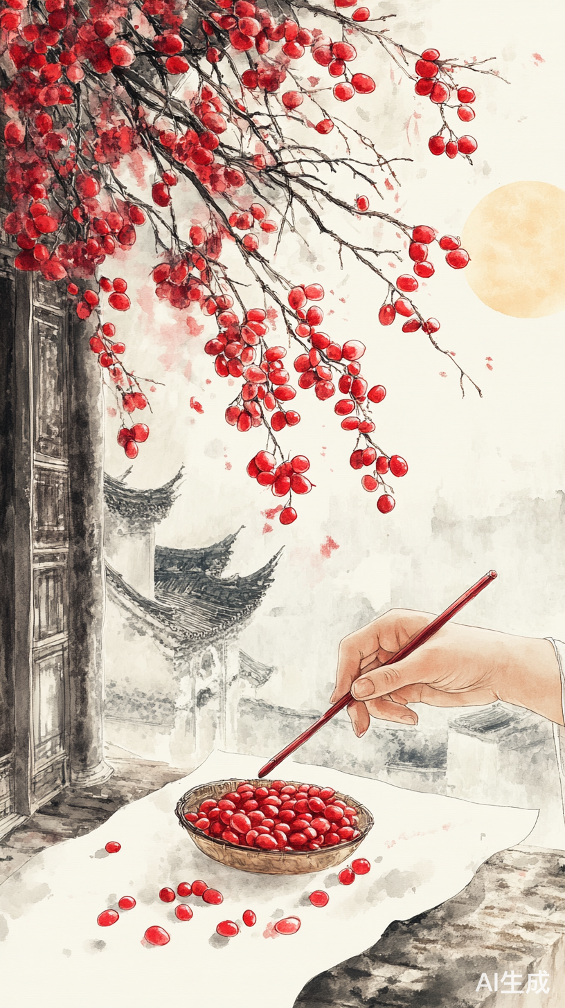 阳光下的红豆与思念交织的春夜