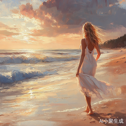 海边漫步的美丽女孩