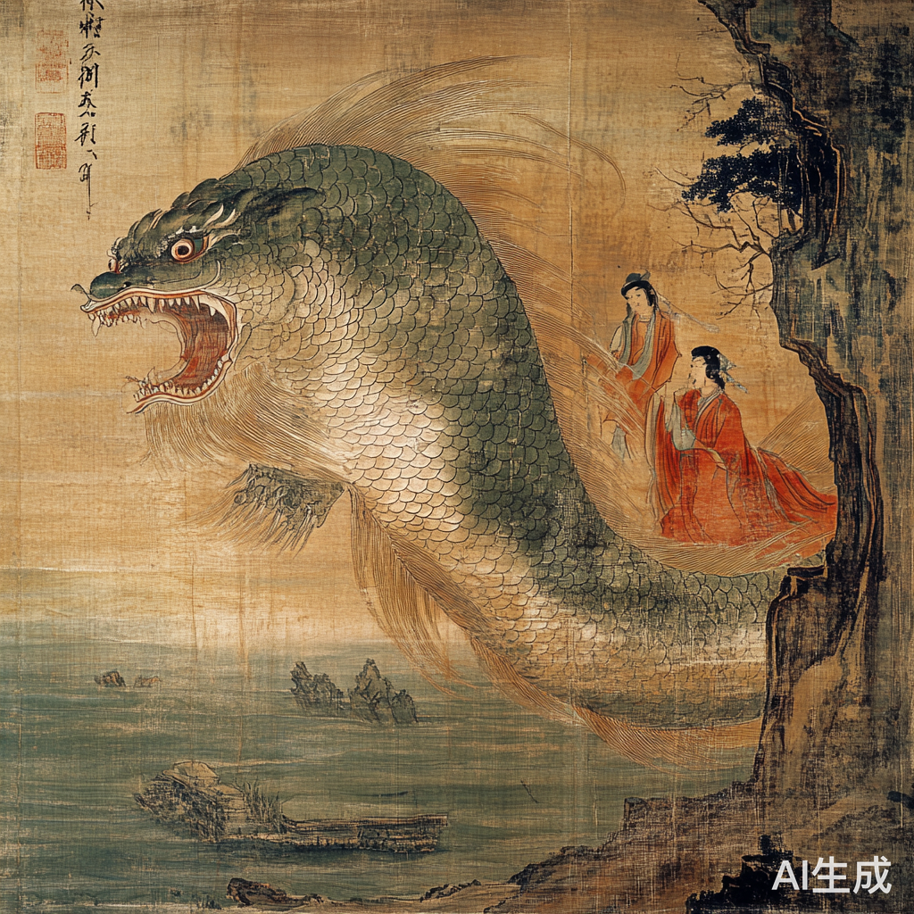 中国古代画师描绘的鲜艳怪异凶猛海怪