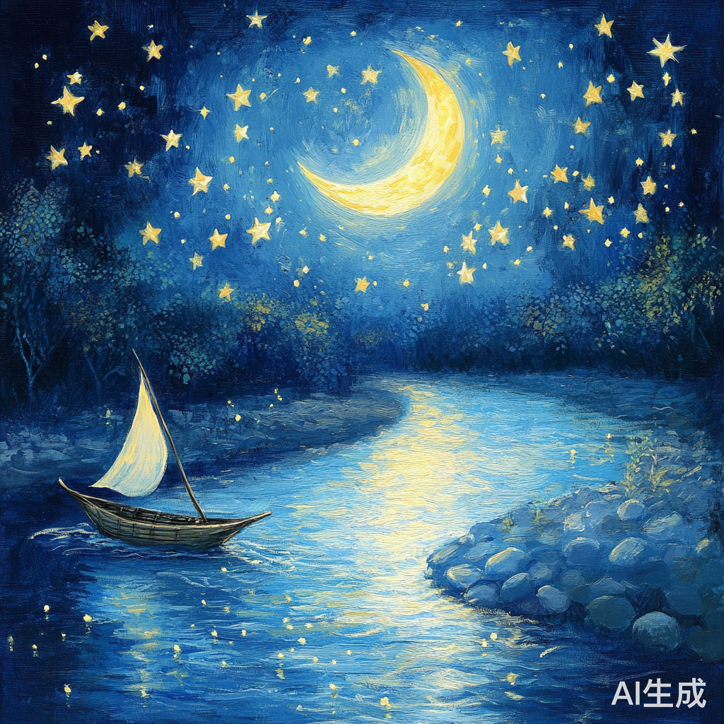 天空大河与梦幻星舟的静谧画面