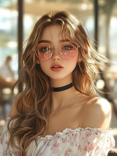 Serene Young Woman in Pastel Palette with Retro Sunglasses