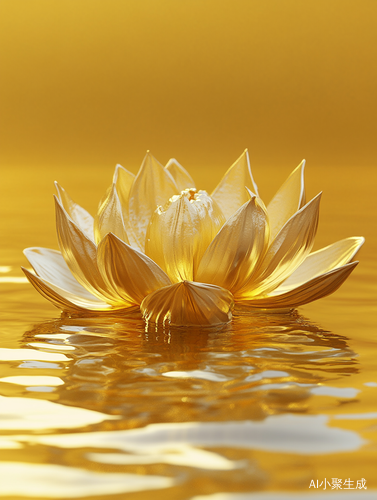 Hyper Realistic Gold Lotus Installation on Yellow Background