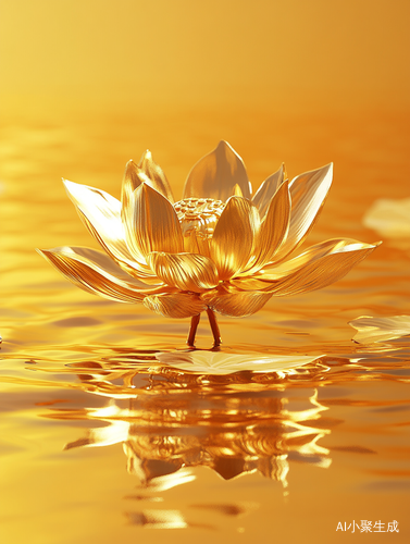 Hyper Realistic Gold Lotus Installation on Yellow Background