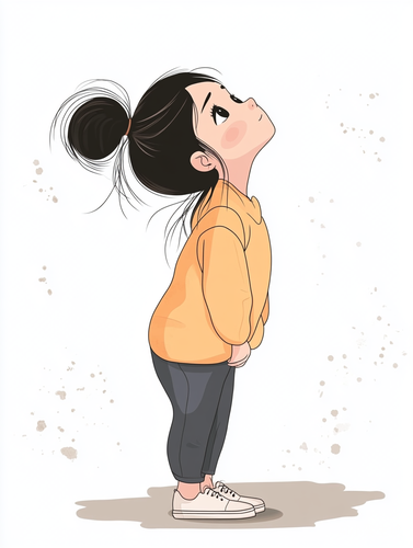 极简主义插图风格的可爱卡通女孩仰望天空