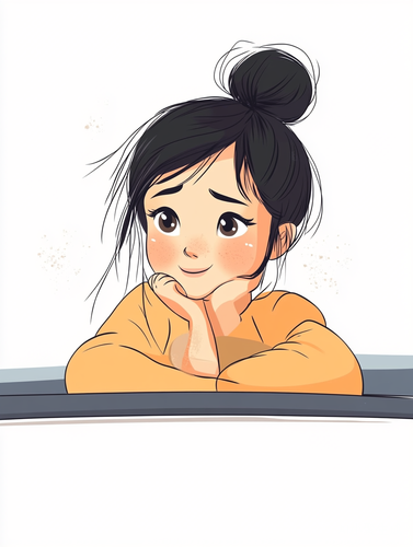 可爱卡通女孩开车的极简主义插图