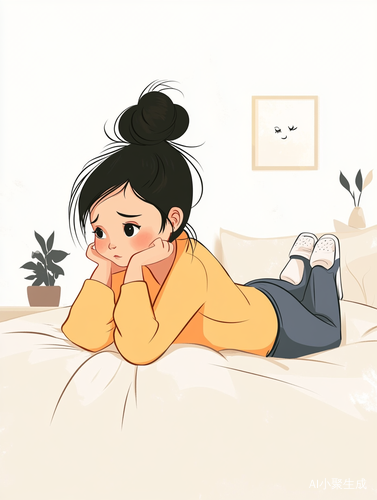 可爱卡通女孩卧室冥想极简插图风格