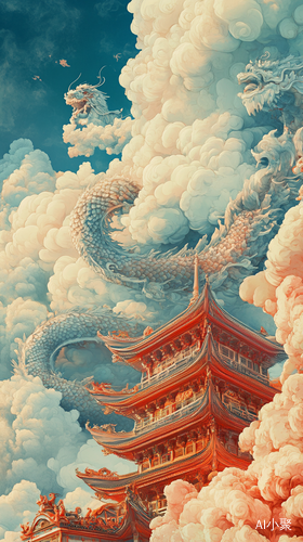 Victor Ngai Epic Clouds with Chinese Dragon in Chaotic Sea Setting