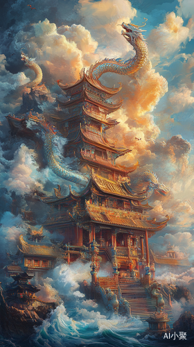 Victor Ngai Epic Clouds with Chinese Dragon in Chaotic Sea Setting