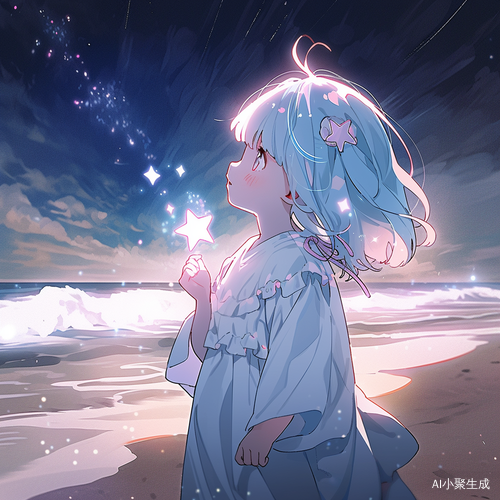 小女孩与星空海边的治愈时光