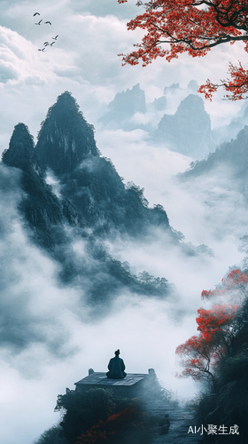 巫山云雨梦幻景象诗人沉思山脚