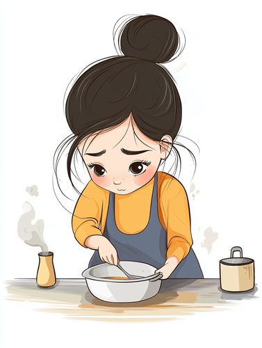 可爱卡通女孩厨房做饭的极简主义插图