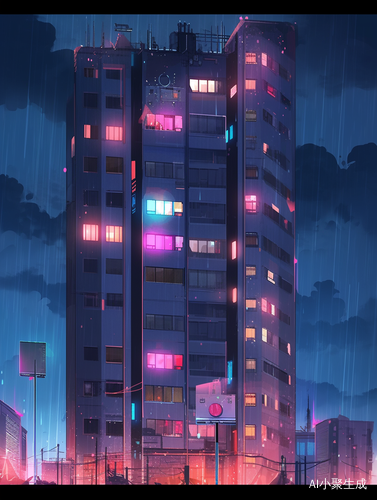 雨夜霓虹灯映照高楼大厦