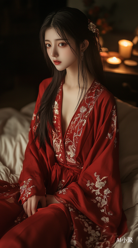 Traditional Beauty in Exquisite Hanfu by Candlelight