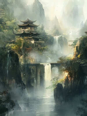 唯美壁纸，中国元素，山水画，空灵，