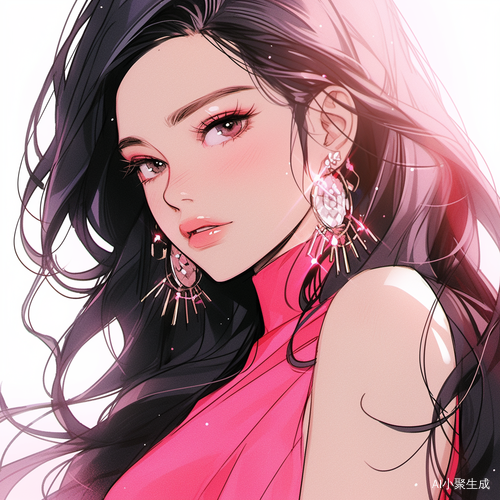 动漫风格插画中迷人女孩的闪亮肖像