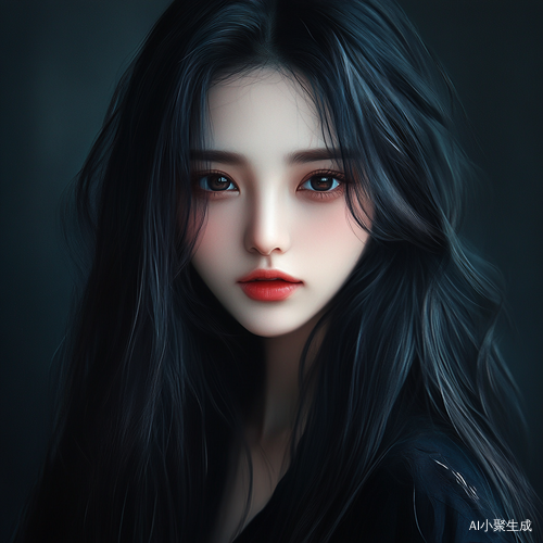 美少女瘦黑发长发清晰面部特征写实风格