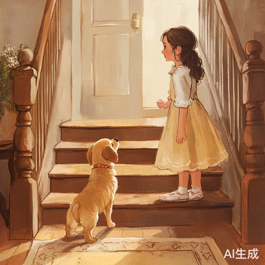 小女孩问阿姨是否可以摸狗狗的有趣场景