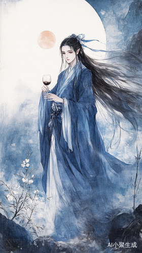 李白月下饮酒图展现浪漫孤独与洒脱豪迈