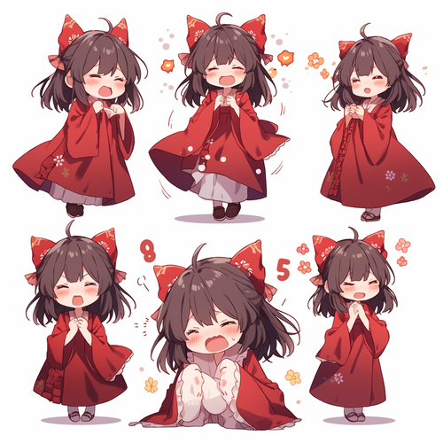 可爱小女孩红色汉服chibi全身图及九种表情姿势