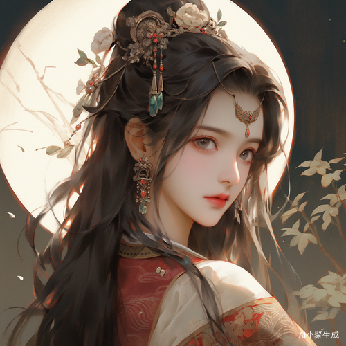 中国风古装美女仰望明月
