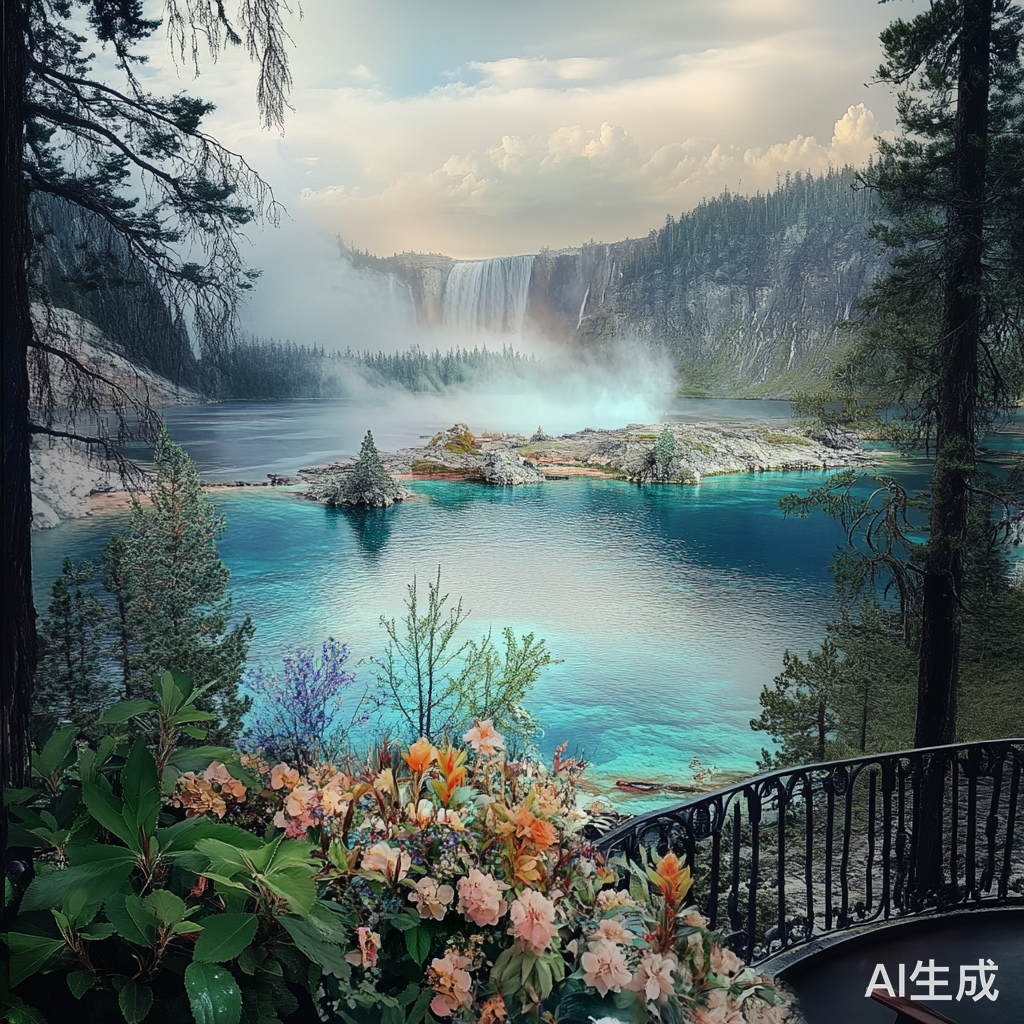 绚烂湖面如仙境般的美丽