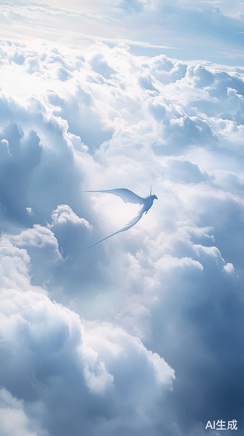 高空俯瞰麒麟穿梭云间的优美飞行轨迹