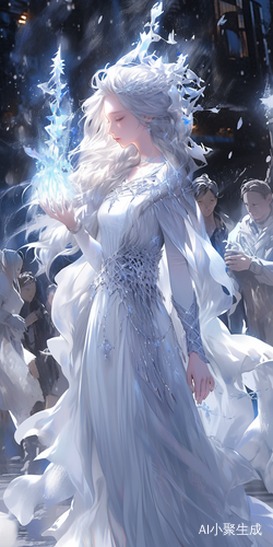 梦幻塔罗牌魔法师与冰晶女孩的奇幻插画