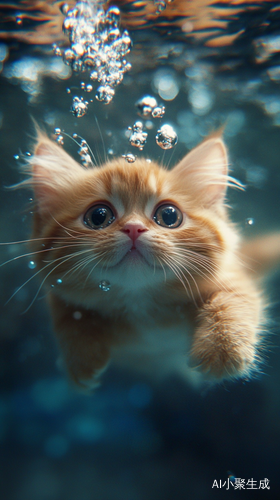 深海中的呆萌小橘猫潜水探险