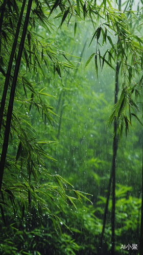 清晨湿润竹林晨雾中的自然之美