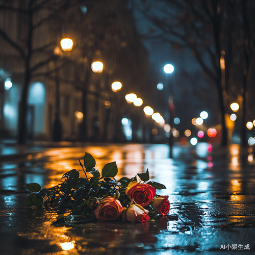 雨夜孤独玫瑰城市风景广角摄影