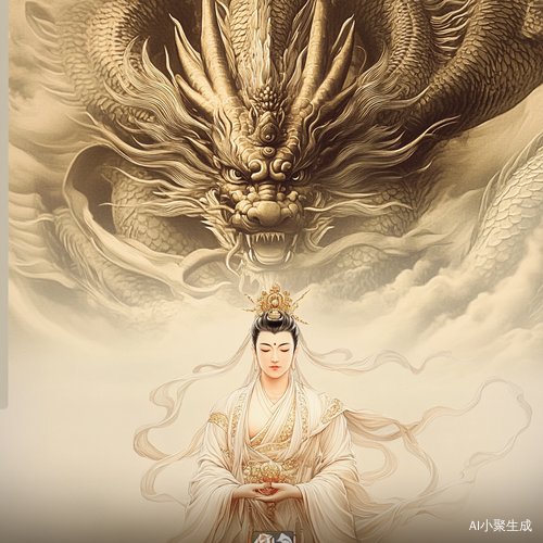 文殊菩萨与威武巨龙的仙境背景