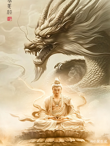 文殊菩萨与巨龙的仙境交融