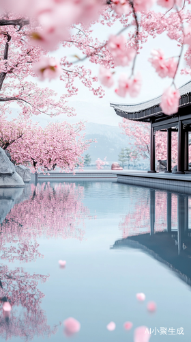 桃花潭水清澈幽深桃花盛开的美景