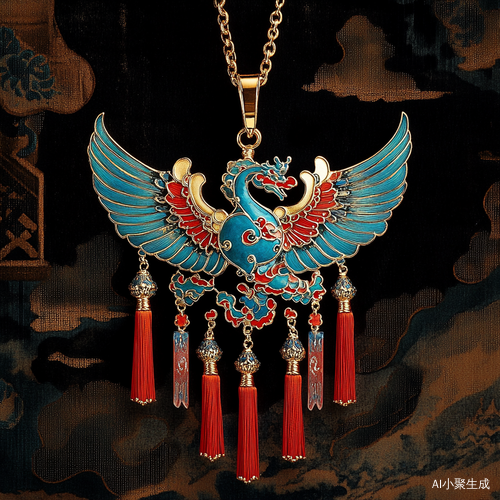 敦煌文化飞天翼马黄金项链吊坠