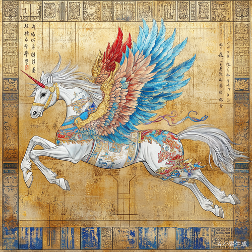 飞天翼马全身黄金配蓝红色点缀
